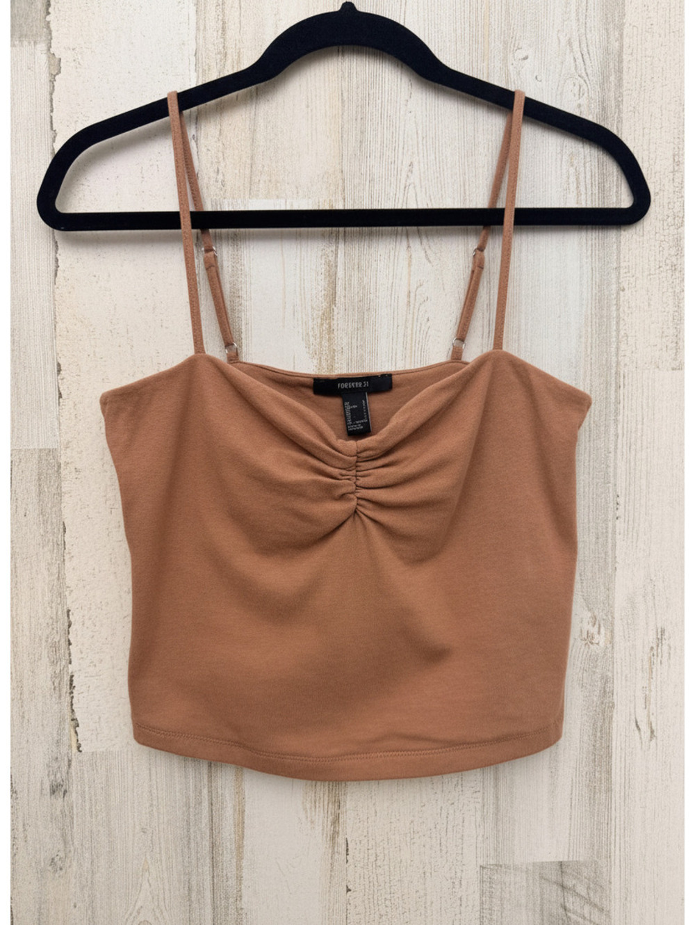 Forever 21 Brown Ruched Crop Cami Top Women’s Large Adjustable Straps Stretch